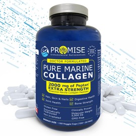 Promise Pure Marine Collagen Capsules with Hydrolyzed Collagen Peptides – Non-GMO, Gluten-Free, Supports Healthy Skin, Nail, Hair & Joints, Made in Canada – 150 Veggie Capsules