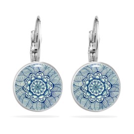 Miss Lovie Women's Earrings Leaf Earrings, Leaf Cabochon, 12 mm Fashion Jewellery Blue Turquoise Bronze