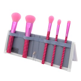 MODA Keep It Classy Face Flip Kit – 6pc Travel-Size Makeup Brush Set in Metallic Pink, Vegan & Portable