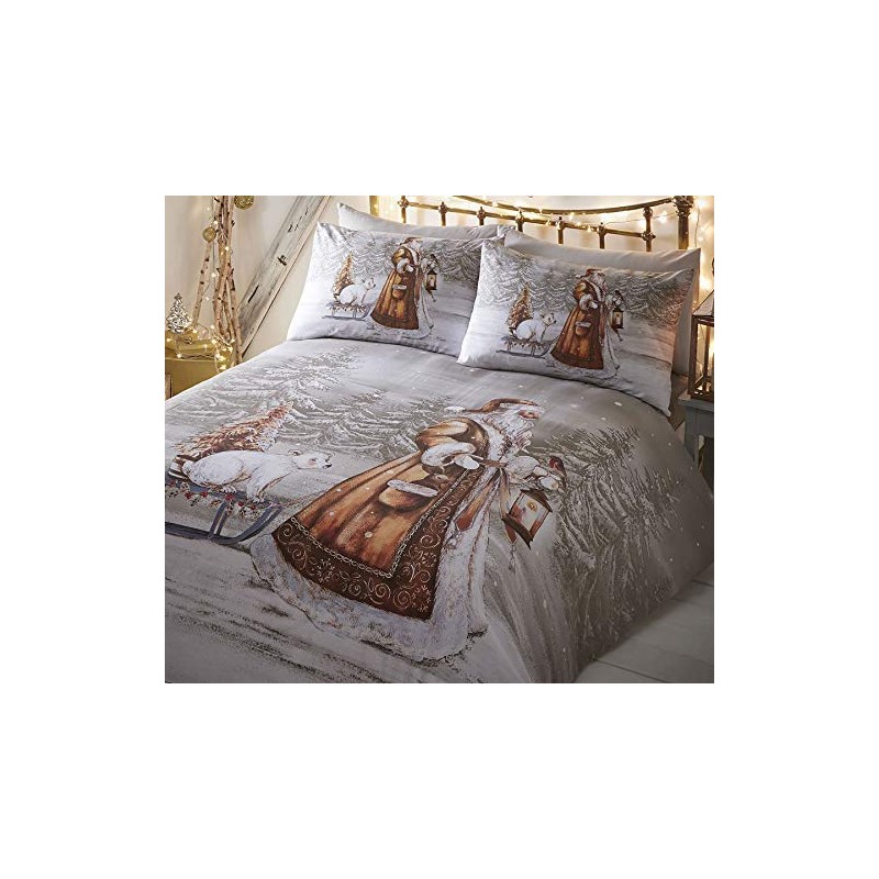 Twilight Santa Christmas Duvet Cover and Pillowcase Set, Beige, Single