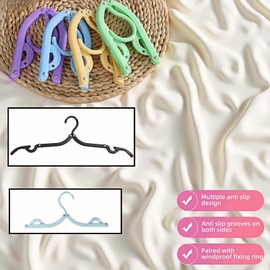 6 Pack Foldable Clothes Hangers for Travel - Portable, No Slip & Windproof Design, PP Plastic Collapsible Hangers with Anti-Slip Grooves, Space Saving for Shirts, Jeans, Socks (Multi-Color)