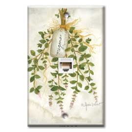 Art Plates - One Port RJ45 Ethernet decorative printed keystone style wall plate. Works with Cat5 through Cat8 cables. Female to Female Connection. - Oregano