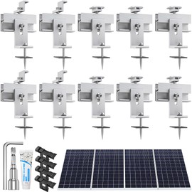 Solar Panel Mounting Brackets Kit 10Pcs Solar Roof Mount Kit for 1-4 Pieces Thickness 1.57-1.6” Solar Panels(100-400W), Aluminum Alloy Mount for Flat Pitched Roof Rack Mounting Brackets