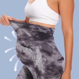 Happy.angel 2 Pack Maternity Leggings with Pockets Over the Belly, Womens Black Workout Yoga Pregnancy Pants Grey Black Tie-dye Medium