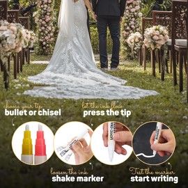 Liquid Chalk Markers: Wedding Edition - Pack of 8 - Non-Toxic, Water-Based, Erasable, Dust Free Chalk Pens for Chalkboards, Blackboards, Windows and Glass - 6mm Reversible Bullet and Chisel Tip