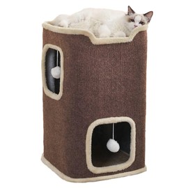 Pempet Cat House for Indoor Cats Beds, Multi-Level Cat Condo, Foldable Cave Bed Coffee, 2L
