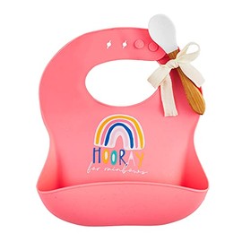 Mud Pie Baby Girls' Silicone Bib & Spoon Set, Pink Rainbow