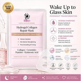 Kiso Hydrogel Collagen Repair Mask (1 Pack) – Overnight Deep Hydration Face Mask for Glass Skin, Firming & Pore Minimising with Hyaluronic Acid, Peptides & Ceramides – Korean Skincare for Radiant Glow