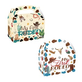 LYINGUO 12 Pack My First Rodeo Party Paper Gift Boxes,Wild West Gift Boxes for Birthday Party Supplies Decoration (12)