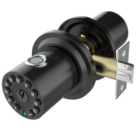 iuknob Fingerprint Door Knob with Keypad and Key, Smart Biometric Digital Lock with Voice Navigation Programming, Combination Zinc Electronic Handle for Interior Doors, Entry Gate,Bedrooms,Garage.