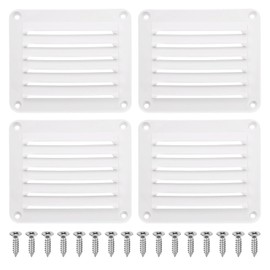 uxcell Louvered Vent, 4Pcs 5.5"x4.84" - Nylon Boat Marine Square Air Vent, Flush Ventilation Grille with Screws, Louvered Ventilator Grill Cover for Caravan Marine Boat Yacht (White)