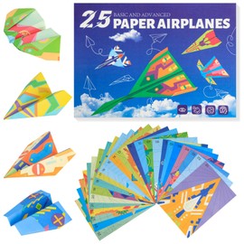 Zuplo Paper Airplane Kit, Paper Planes Book with 25 Classic Designs, 25 Sheets of Colored Origami Kit for Kids Ages 8-12, Airplane Gifts for Boys and Girls, Activity Books for Kids