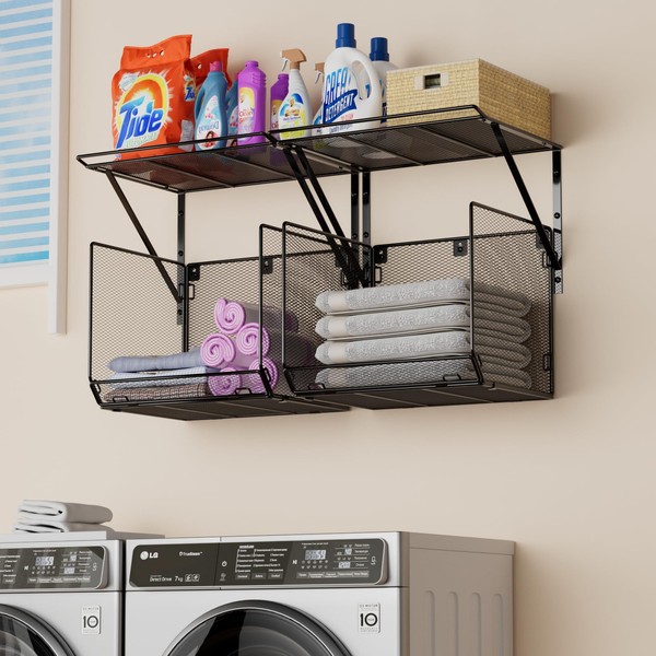BigPonPon 2 Pack Laundry Room Shelves Organization and Storage,Wall Mounted