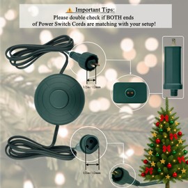 Power Cord 6Ft with On/Off Foot Switch for Christmas Tree Lights Raintight 1/2inch Plug Compatible Replacement for TS-8W29V, TS-13W29V, TS-17W29V, TS-18WL29V, TS-26WL29V, TS-48W29V - NO Lights Mode