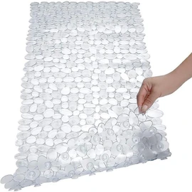 Non-Slip Pebble Bathtub Mat Black 16 W x 35 L Inches (for Smooth/Non-Textured Tubs Only) Safe Shower Mat with Drain Holes, Suction Cups for Bathroom - Colour: Clear , Package Quantity: 1