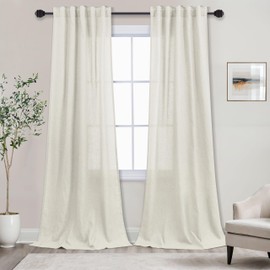 Cream Linen Curtains Drapes 84 Inch Length 2 Panels Set Farmhouse Curtains for Living Room,Light Filtering Back Tab Natural Colored Pleated Sheer Curtains 84 Inches Long