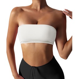FIGKICKSEN Women’s Strapless Sports Bra Wireless Bandeau Seamless Tube Top Bra Solid Support Padded Non-Slip Yoga Bralette