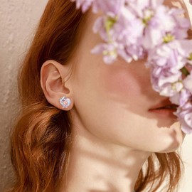 Cat Earrings 925 Sterling Silver Cat Jewellery with Heart Crystal Cat Gifts for Women Cat Lovers, Sterling Silver