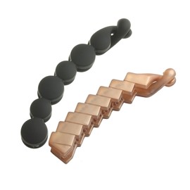 [ヴxante-nu] vingtaine Simple Banana Clip Set of 2 Daily Office Hair Accessory H – 731 – ccbk – sqbe Circle bk× Square Be