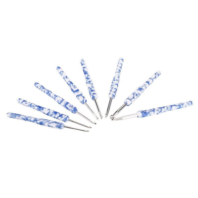 8pcs Crochet Hook Set Blue White Porcelain Printing Hand Polished