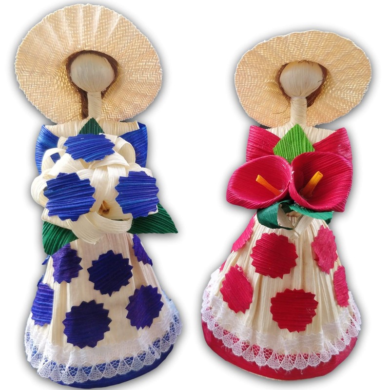 Corn Husk Doll Decorative Doll 2 Pack Handcrafted Dolls Mexican