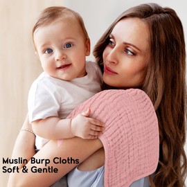 Unnivoll Muslin Burp Cloths for Baby 100% Cotton Burping Cloths for Boys Girls Large 20''X10'' Extra Soft and Absorbent 6 Pack - Gradient Pink
