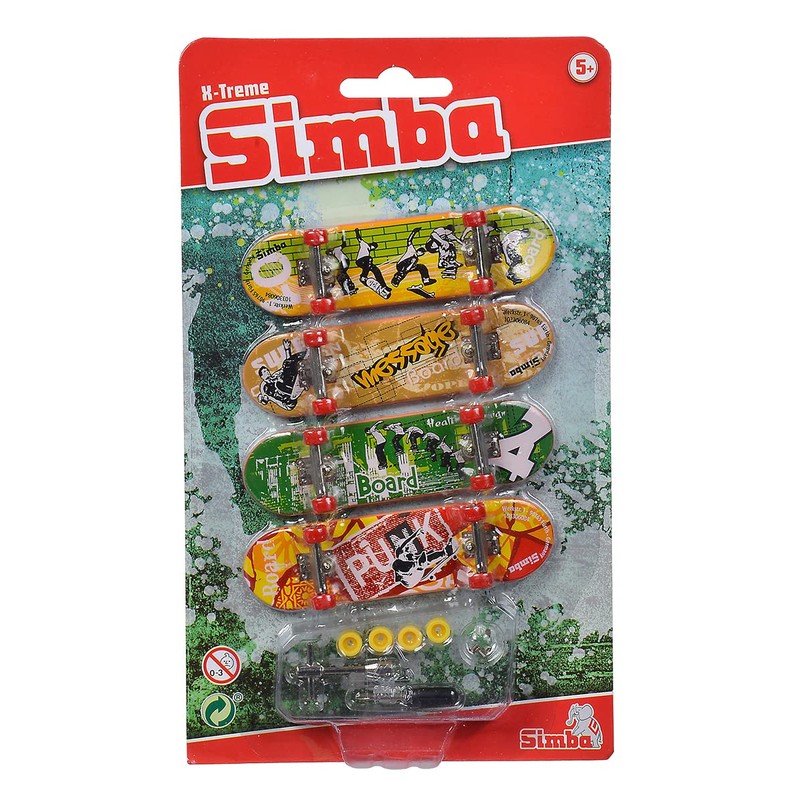 Simba 103306084 Finger Skateboard Set of 4, Finger Toy, Printed,