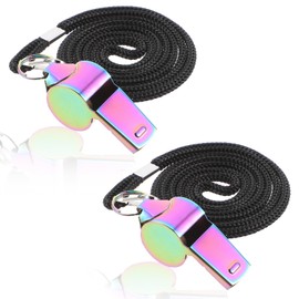 JJUNW 2 Pcs Coach Whistle with Lanyard, Stainless Steel Metal Teacher Whistle, Colorful Backpack Whistle, Emergency Sports Loud Whistle Suitable for, Coach, Referee, Emergency