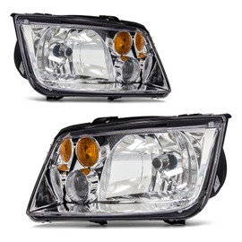 ADCARLIGHTS Headlight Assembly Pair for 1999-2005 Volkswagen Jetta MK4 Clear Lens Chrome Housing Amber Reflector Left Right W/O Bulbs