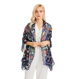 Miss Lulu Women's Fashion Scarf Bird Flower Butterfly Print Long Soft Neck Scarf Wrap Stole for Summer Beach Winter, navy