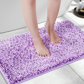 Yimobra Luxury Bath Mat, 28''x 17.5'', Extra Soft Chenille Bathroom Rugs, Non Slip, Fluffy Plush Shaggy Matts for Bathroom Floor&Sink, Water Absorbent, Machine Washable, Purple & Lavender