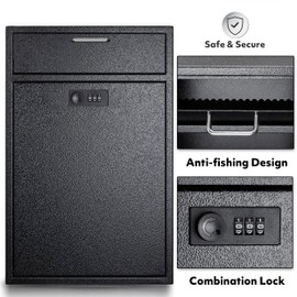 Wall Mounted Lock Box with Combination - 1.2mm Heavy Duty Steel Extra Large Mailbox - Theft Proof Mailbox for Night Key, Deposit, Money, Cash, Paperwork (11'' x 4.75'' x 15.75'')