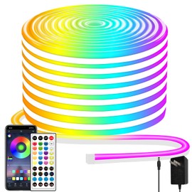 segrass 50ft Neon Rope Light, 24V RGB LED Strip Lights, Multi-Color, Music Sync, Dimmable, Remote/APP Control, Flexible DIY Design for Bedroom Indoor Outdoor