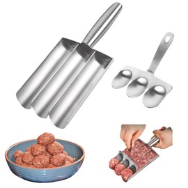 Triple Meatball Maker, Stainless Steel Meatball Maker with Cutting Spade, Manual Meatball Maker Tool, Non-Stick Meatball Making Mold, DIY Quick Cooking Meatballs (Triple)