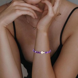 Amethyst Bracelet Purple Amethyst Crystal Bracelets for Women Men 8mm Natural Stone Beaded Bracelets Healing Crystal Gemstones Stretch Bracelet Crystal Jewelry Gifts