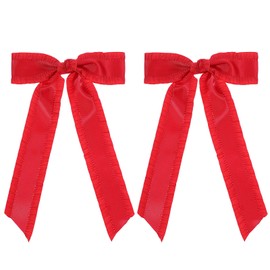 2PCS Red Bows for Hair, Hair Bow Red Bow Long Tail Silky Satin Ruffle Tassel Hair Bows for Girls Women