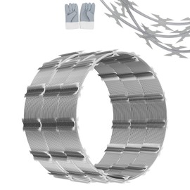 LMYYGOO 345 FT Razor Wire, Concertina Wires, 7 Rolls,Silver, with a Warning Sign