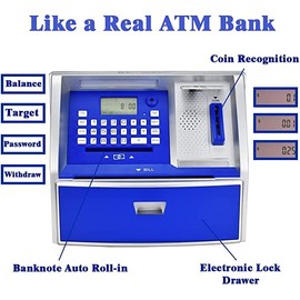 LIKE Talking ATM Savings Bank, Digital Piggy Bank, ATM Money Coins Machine for Kids Birthday Gift (Blue/Silver)