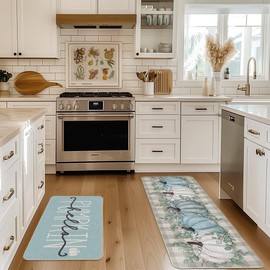 Artoid Mode Buffalo Plaid Hello Pumpkin Eucalyptus Fall Kitchen Mats Set of 2, Home Decor Low-Profile Kitchen Rugs for Floor - 17x29 and 17x47 Inch