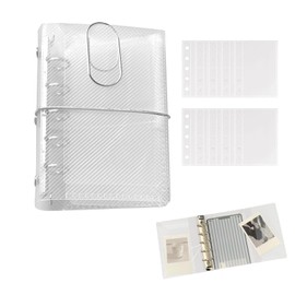 Clumami Sealing Book, Clear, A5, Binder, 5 Holes, Micro with Big Clip, Refillable, 10 Sheets, Simple Plain, Tri-Fold Type, Multiple Pockets, Easy to Carry (Transparent + 10 Inner Pages)