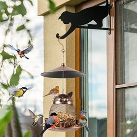 LBTING Comedero de Pájaros para Exterior, Comedero de Pájaros Salvajes a Prueba de Ardillas de Metal para Jardín de Exterior, Decoración en Forma de Gato Linda para Colgar