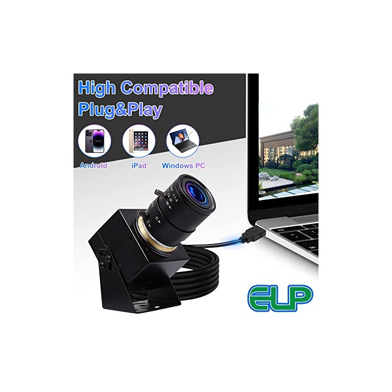 ELP Cámara USB 4K con micrófono Zoom manual Cámara web
