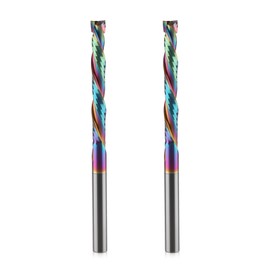 Extra Long CNC Spiral Router Bits Up Down Cut Compression Bit 1/4 inch Shank, 2 inch Cutting Length Long , 1/4 Carbide End Mill with DLC Coating End Mill for Wood Carving (2 PCS )
