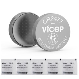 ViCep 5-Pack CR2477 3V Lithium Battery CR 2477 Batteries 1100mAh Compatible with Remote Control, Motion Sensor, Thermometer, Watches, Clocks & More, Individual Wrapped