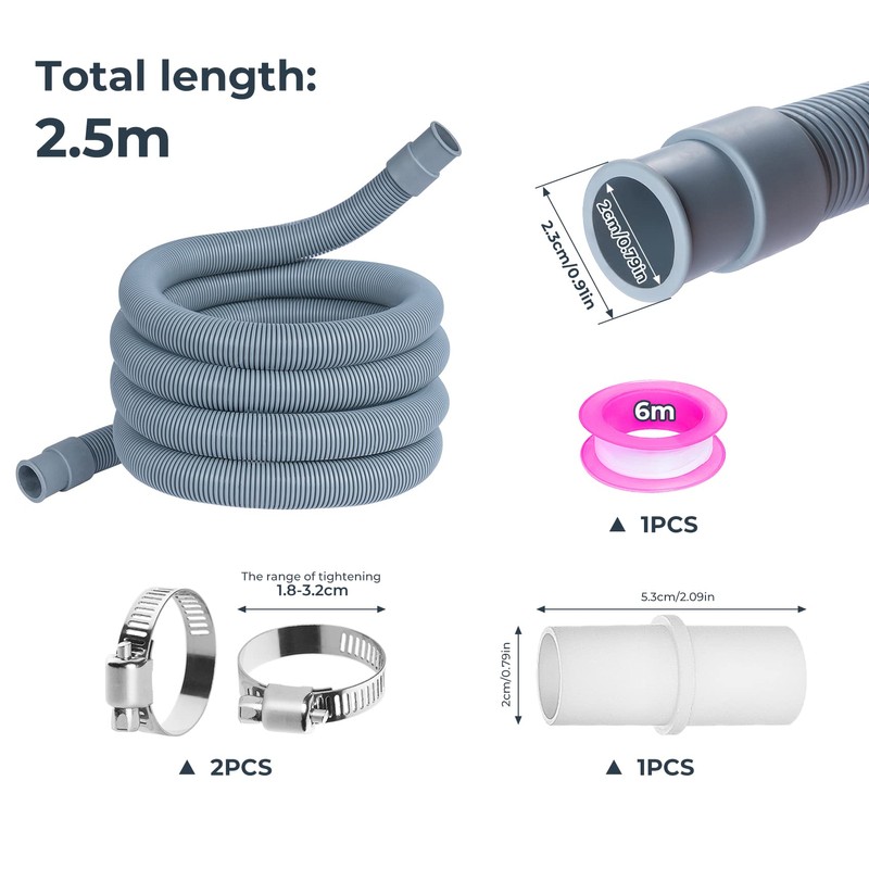 ilauke 2.5m Universal Drain Hose, Extension Pipe Kit for Washing