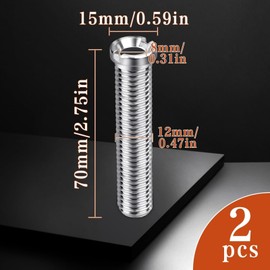 SWTYExt 2 Pcs Kitchen Sink Strainer Screw 70 mm Hollow Screw Sink M12 Kitchen Sink Plug Screw Stainless Steel for Valve Drains for Basket Strainer Drain Valve