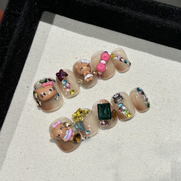 Handmade Press On Nails Short MouyouGlow, Square Round Kawaii Cute