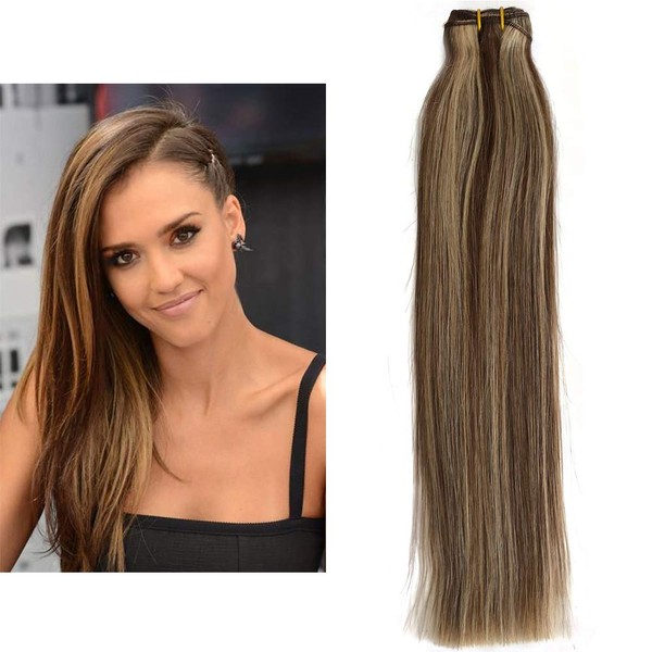 Mila 24 inches / 60 cm 100% Remy Real Hair Weft Hair Extensions Brown/Blonde 4/27# Straight 100 g/pc