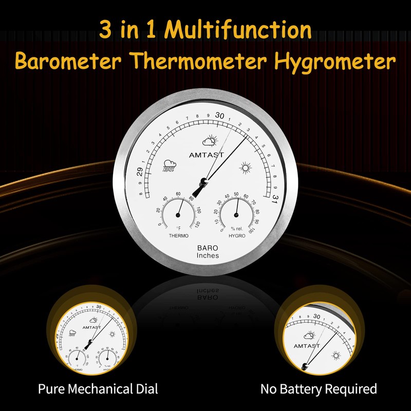 AMTAST 8.2" Diameter Dial Weather Station 3 in 1 Weather