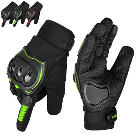 AXIZ Motorcycle Gloves for Men and Women, Full Finger Knuckle Protected Motocross Cycling Racing Riding Motorbike Gloves for BMX ATV MTB Mountain Dirt Bike Gloves (Green, Large)
